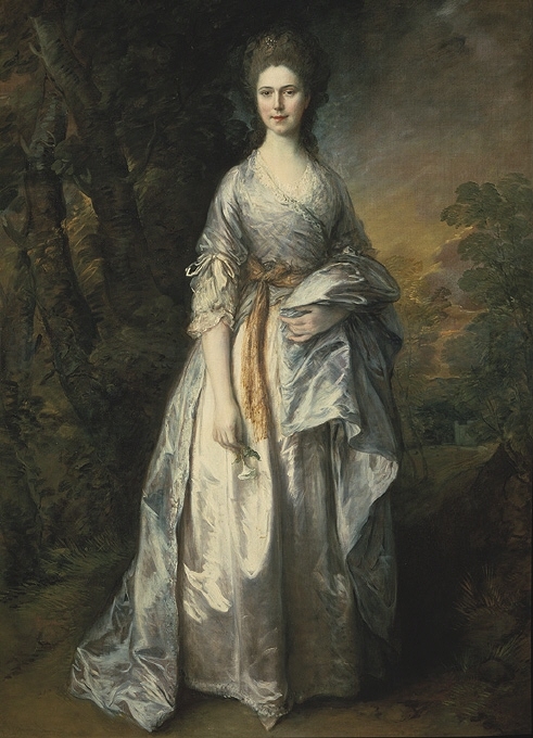 Thomas Gainsborough var en av de ledande porträtt- och landskapsmålarna i England under 1700-talet. Den här målningen är mycket representativ för hans bilder av den brittiska eliten – i helfigur träder de fram ur lummiga landskap. Maria, Lady Eardly är här drygt tjugo år och möter oss i en elegant vit sidenklänning, med en blå sjal över armen. I handen håller hon en blomma och i hennes hår glimmar pärlor. Gainsborough var expert på att ge den aristokratiska extravagansen en naturlig inramning.