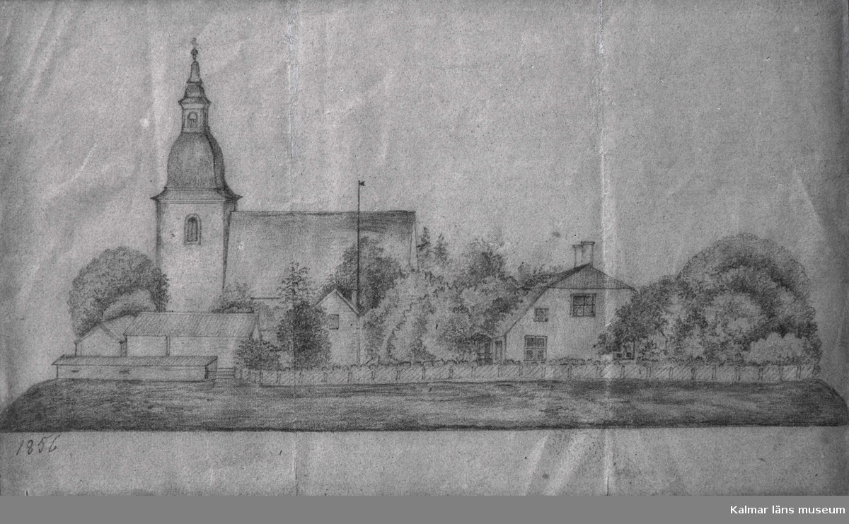 Teckning, Algutsrums kyrka 1856.