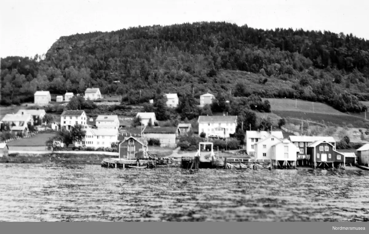 Bilde fra bygda Kvenna (Kvanne) i Surnadal kommune. Mest trolig fotografert fra ferga. Fra Nordmøre Museum sin fotosamling
