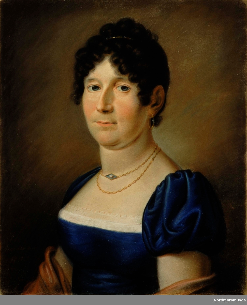 Maleri av Janniche T.  Knudtzon født Fasting, 1762-1848, gift med kjøpmann Nicolay Heinrich Knudtzon I (1751-1842). (Fra Nordmøre Museums fotosamling)