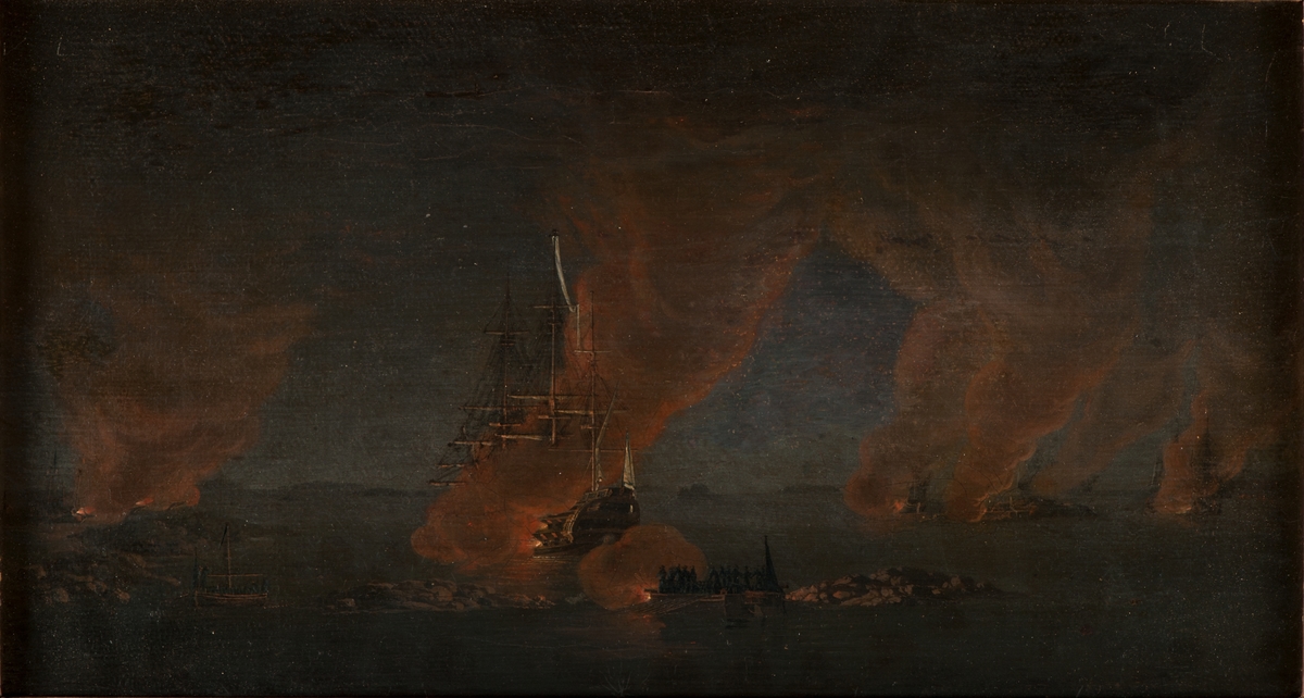 "De vid Perkola stationerade Ryska Fartyg överrumplas af ett Detachement från Svenska Skärgårdsflottan natten emellan den 27, 28 Augusti 1789".