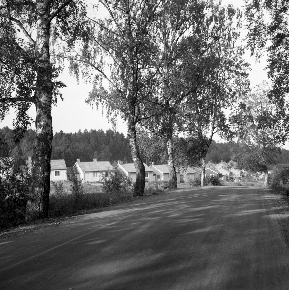 Gatuvy från Värmland i slutet av 1950-talet. Bilden kan vara tagen i Älvenäs, Vålberg.