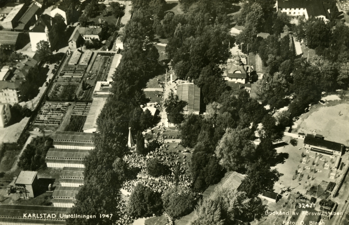 Flygbild över utställningsområdet i Stadsträdgården året 1947.