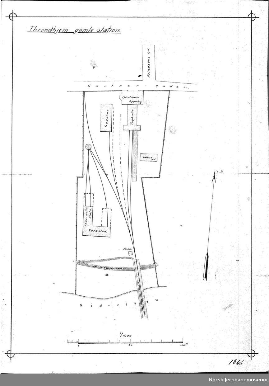 Throndhjem stasjon - sporplan 1866
