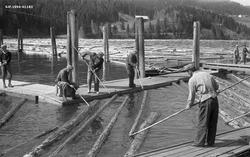 Fløtere i arbeid ved Lillehammer lense, der tømmer fra bygde