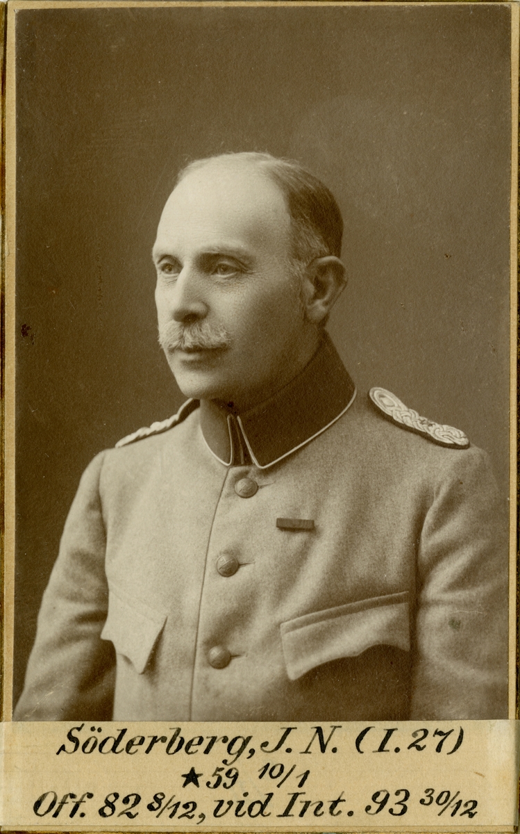 Porträtt av Johan Niklas Söderberg, officer vid Gotlands infanteriregemente I 27 och Intendenturkåren.