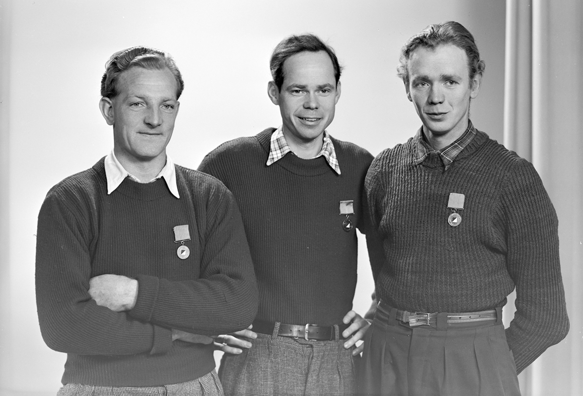 Gruppe 3, kretsmestere i orientering, stafett. F.v. Sigurd Sjøenden, Erling Lundsbakken, Jostein Nilsen.