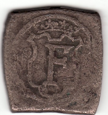 Firkantet blankett, Klipping. Advers: Frederik II s monogram i kronet skjold.
Revers: I MARCK (1)564