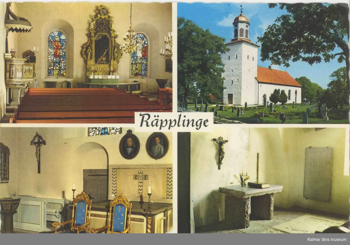 Räpplinge kyrka. Då den svenske kungens sommarslott Solliden ligger i Räpplinge socken har kyrkan två särskilda stolar för kungaparet.