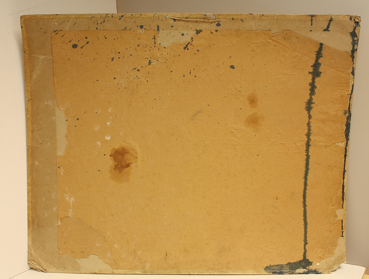 Rektangulær plakat. Moses blir funnet i kurven som spedbarn. Fire andre mennesker i forgrunnen. Åtte mennesker i bakgrunnen. En del blekkflekker.