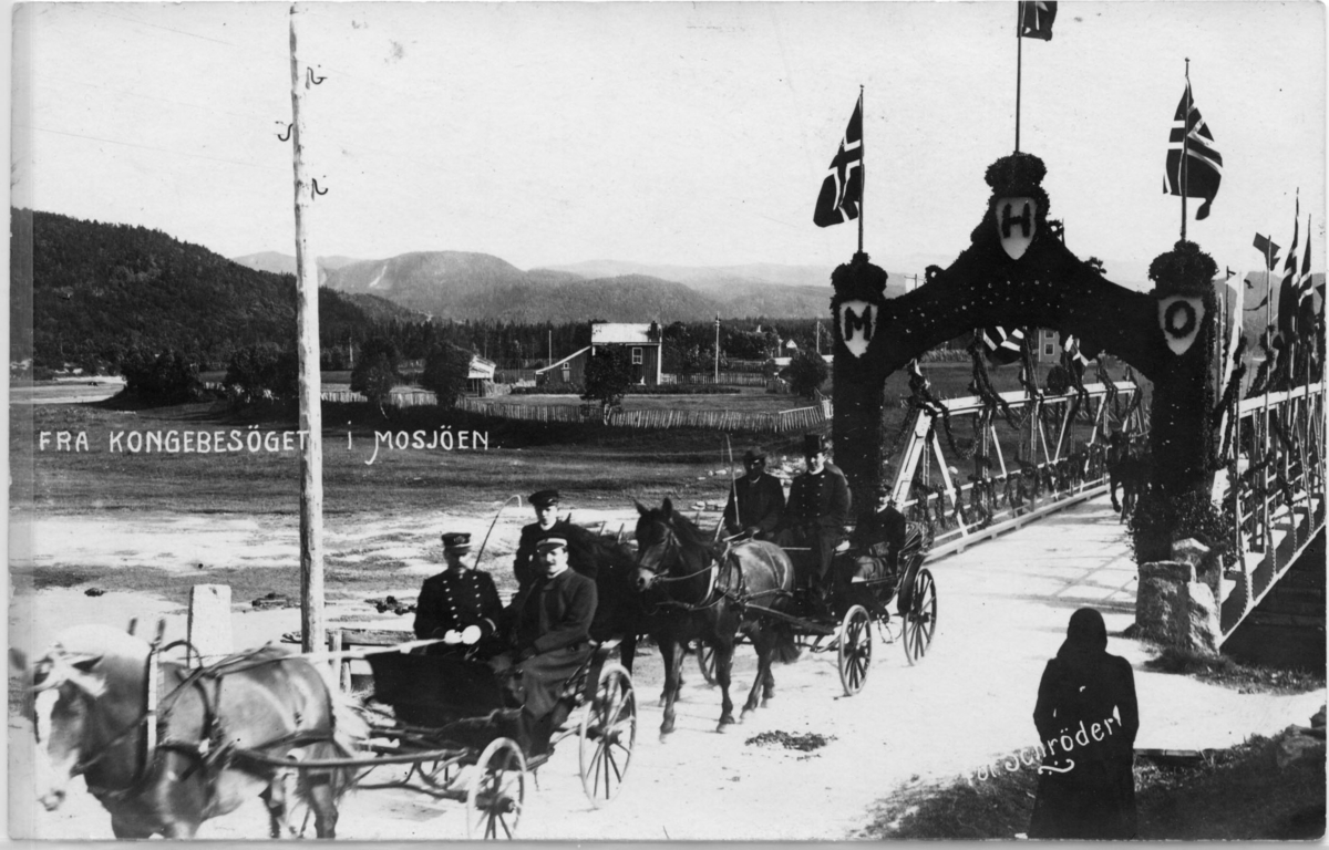 Kongebesøket. Med hest og vogn over Skjervbrua.