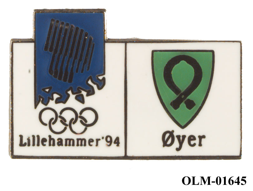 Sammensatt merke av emblemet for Lillehammer '94 til venstre og kommunevåpenet for Øyer kommune til høyre.