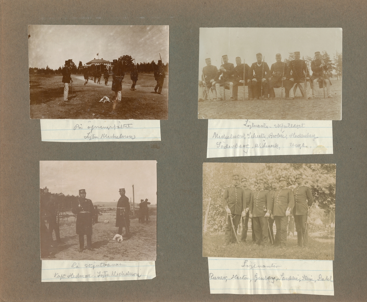 Gruppbild med löjtnanter från Hälsinge regemente. Enligt bildtexten: Runer, Hector, Genberg, Sandelin, Stein, Dahl.