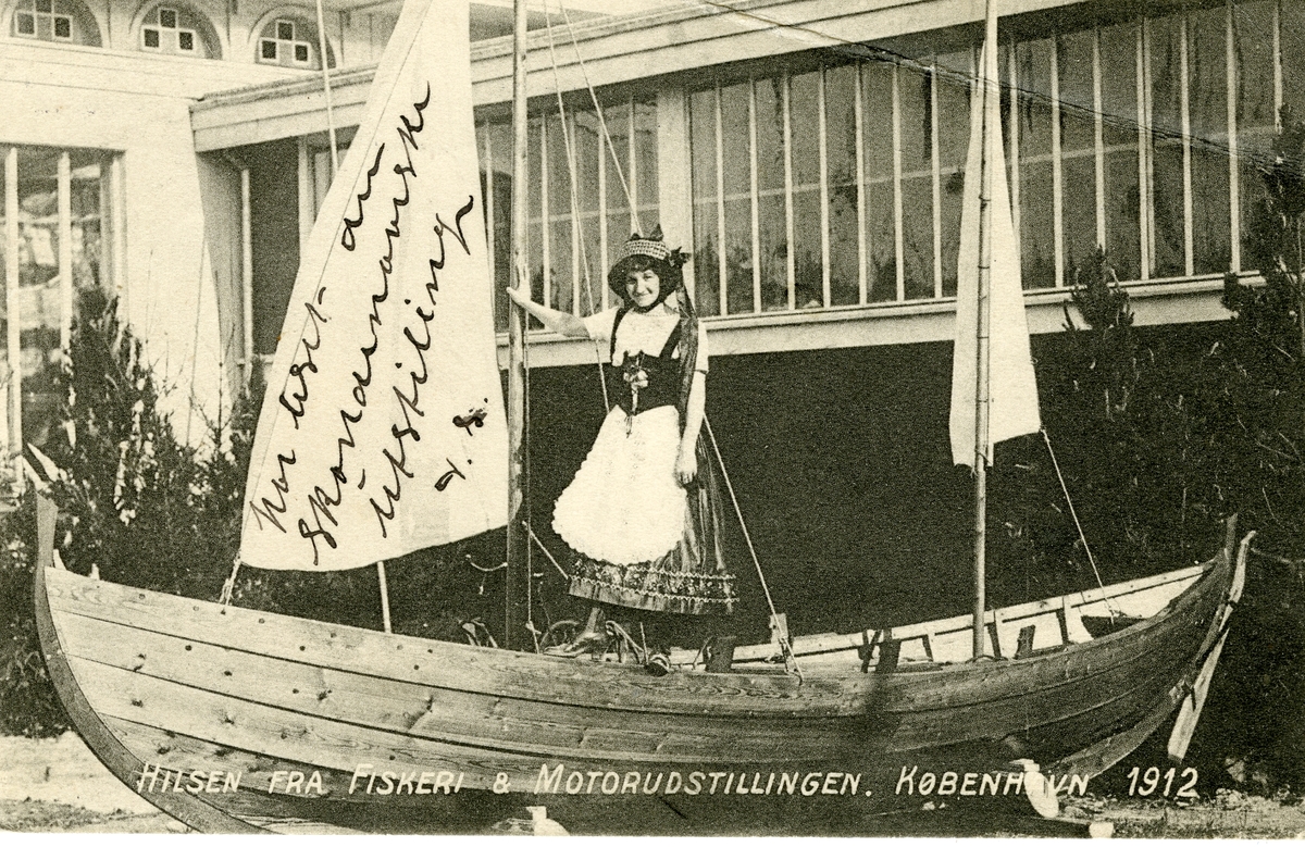 Postkort med motiv fra "fiskeri & motorudstillingen" i København i 1912.