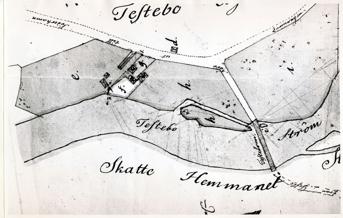 Detalj av karta från 1788 av A F von Rehausen, Lantmäterikontoret i Gävle.
Se sid 92-108 ur
"Från Gästrikland 1968" av G. Hobron.