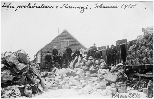 Den tillfälliga poststationen Karungi Utrikes vintern 1915.