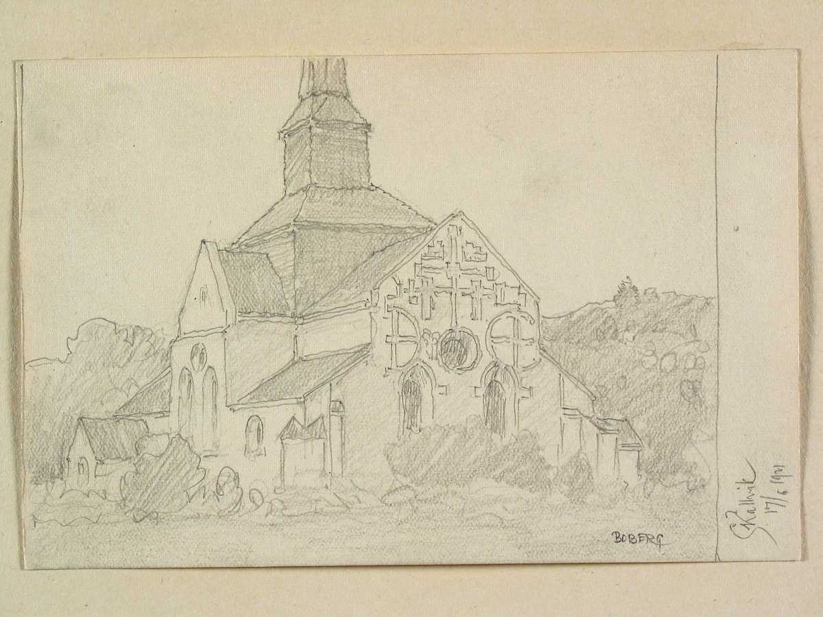 Teckning av Ferdinand Boberg. Östergötland, Hammarkinds hd., Skällviks kyrka
