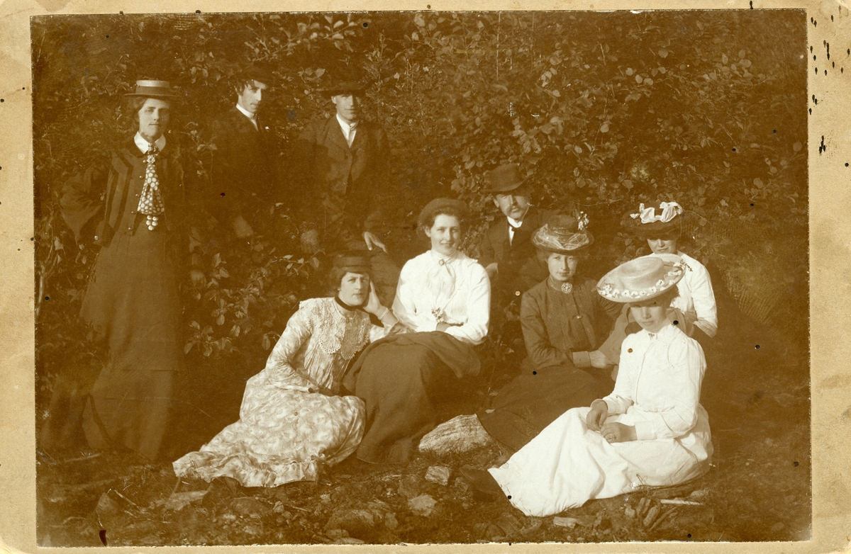En gruppe unge kvinner og menn fotografert ute i naturen.