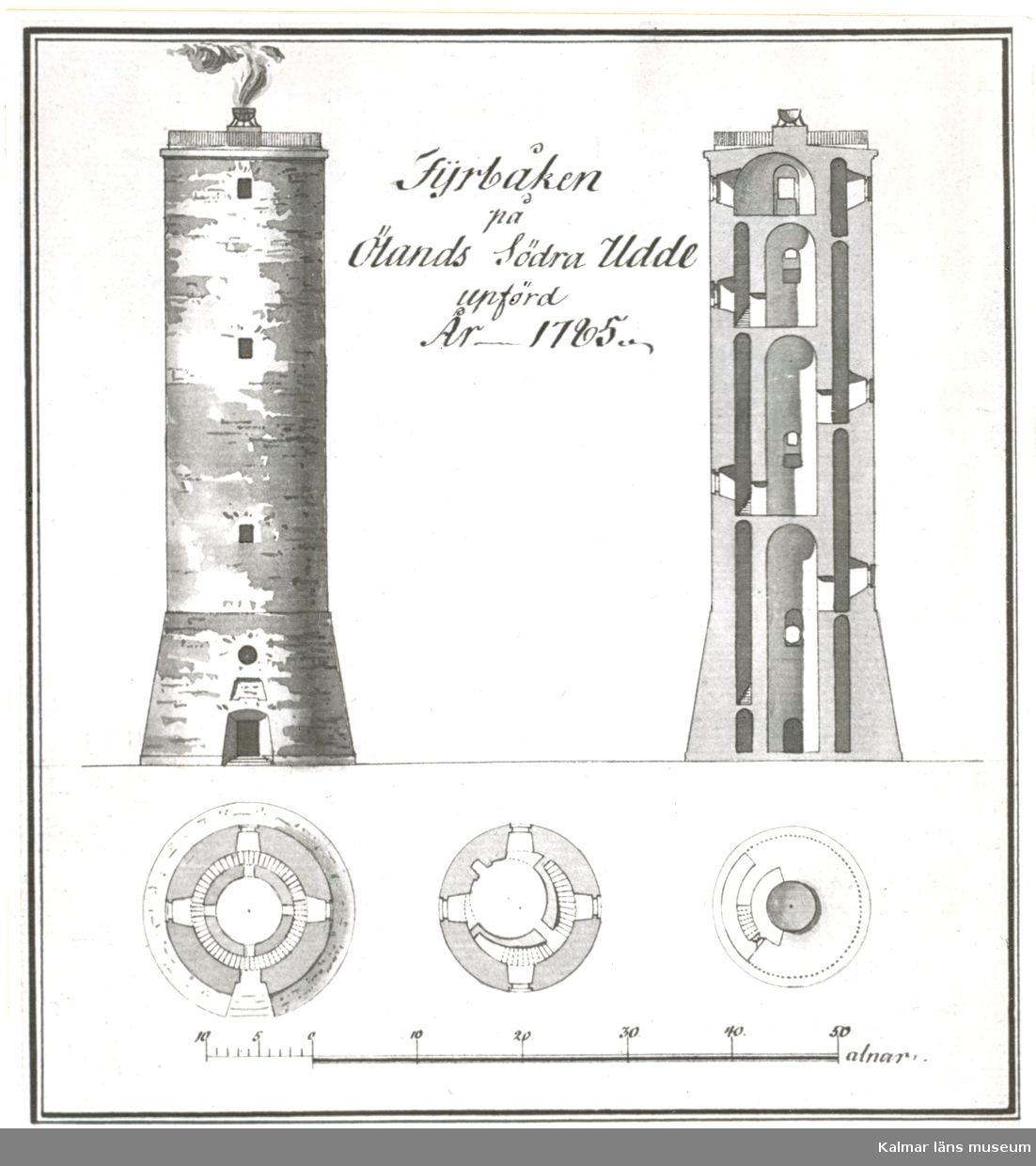 Fyrbåken på Ölands Södra Udde uppförd  år 1785.

Fyren Långe Jan byggdes 1785 och tändes första gången den första november. Den var då 60 alnar hög (ca 36 meter). Med sina i dag 41,6 meter är den Sveriges högsta fyr. Den byggdes som en öppen stenkolsfyr. Fyrens nuvarande lanternin och lins-system är från 1907. Långe Jan vitputsades 1845 och någon gång under senare delen av 1800-talet fick den sin ring, under första tiden röd för att sedan ändras till svart. Den elektrifierades år 1948 och är i dag obemannad och helt automatisk.
