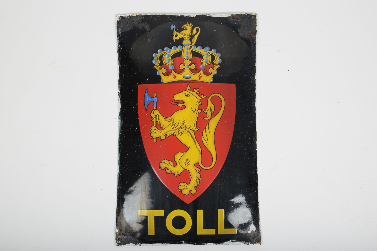 Motiv av det norske riksvåpenet - våpenskjold med løve og øks, med krone øverst.