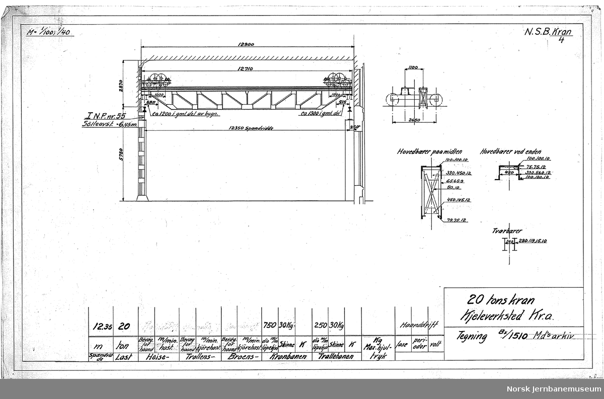Oversiktstegninger fra NSB Verkstedkontoret
13 tegninger av kraner på jernbaneverkstedene