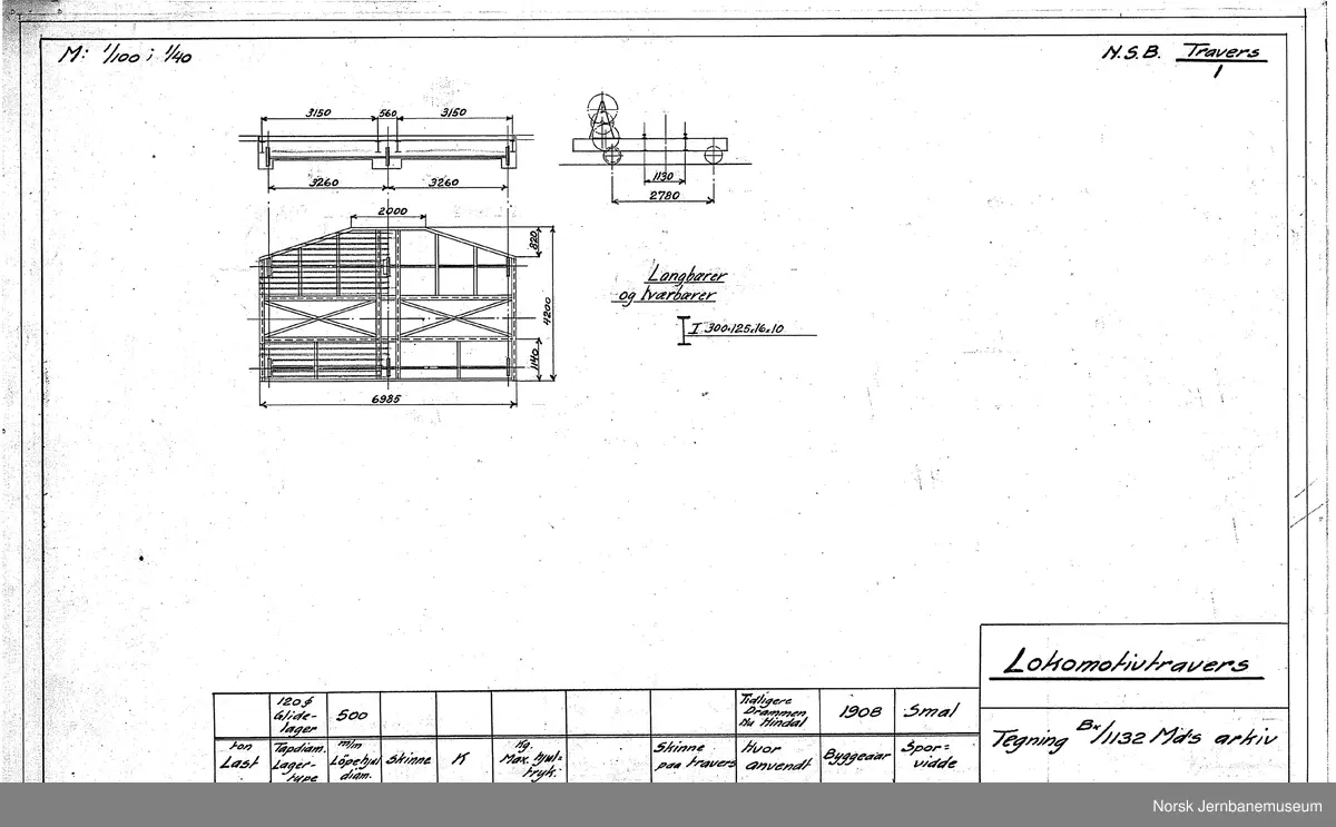 Oversiktstegninger fra NSB Verkstedkontoret
7 tegninger av traverser på jernbaneverkstedene