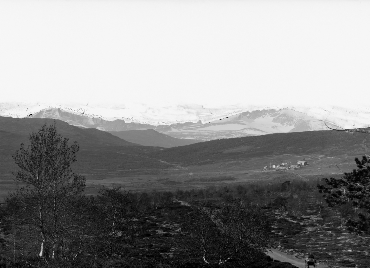 Hjerkinn fjellstue på Dovrefjell med Snøhetta i bakgrunnen.