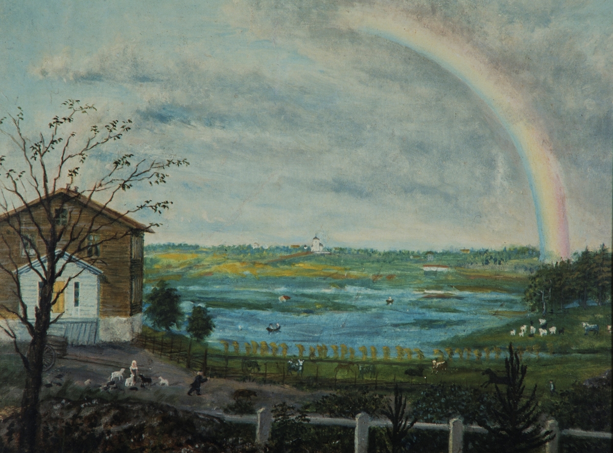 Kunst. Maleri av Mathias Stoltenberg. (født 1799, død 1871)
Utsikt fra Diesen mot Vang kirke, malt 1869, 28,5x37,5, usignert.