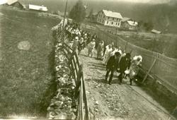 Brudeparet Birgit Bråten Snerthe og Peder Snerthe på veg opp