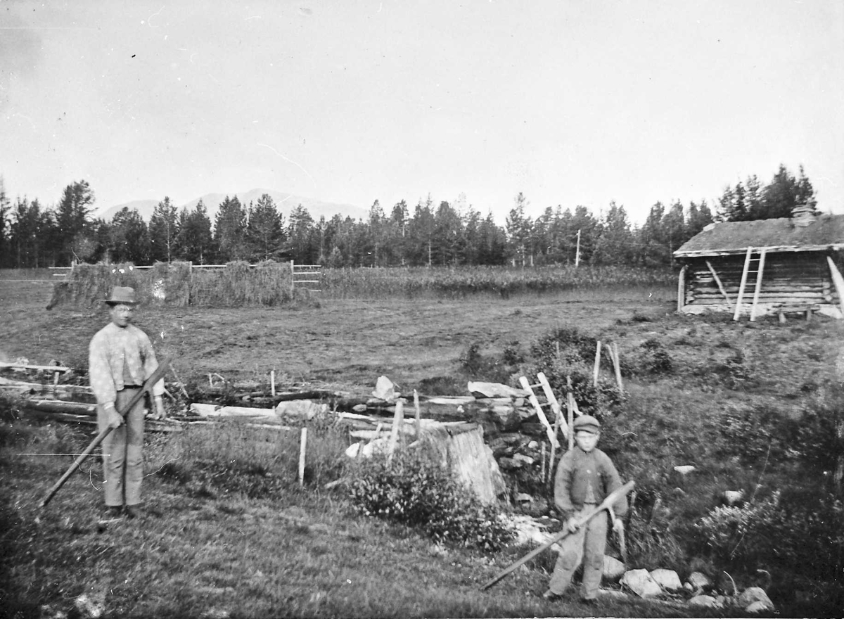 Slåttekarer. Simen f.  21/3-1886 og Jon f. 17/2-1890 Hårdnes.