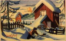 Julekort. Jule og nyttårshilsen. Vintermotiv. Landskap i sol