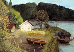 Bøkkerkåsa og "Edens have" ved Frierfjorden. Foto av malerie