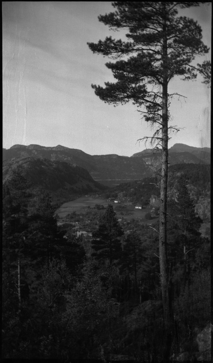 Bilder fra en sykkeltur mellom Kjølevik og Tau i Strand kommune. Det er helbilder av Finn Johannessen, Arne Rasmussen og Korsvold med syklene sine, det er bilder fra sykling og av landskapet og bygdene. Finn Johannessen er på bilde nr. 5 og 8.