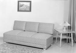 Sovesofa og lampebord.