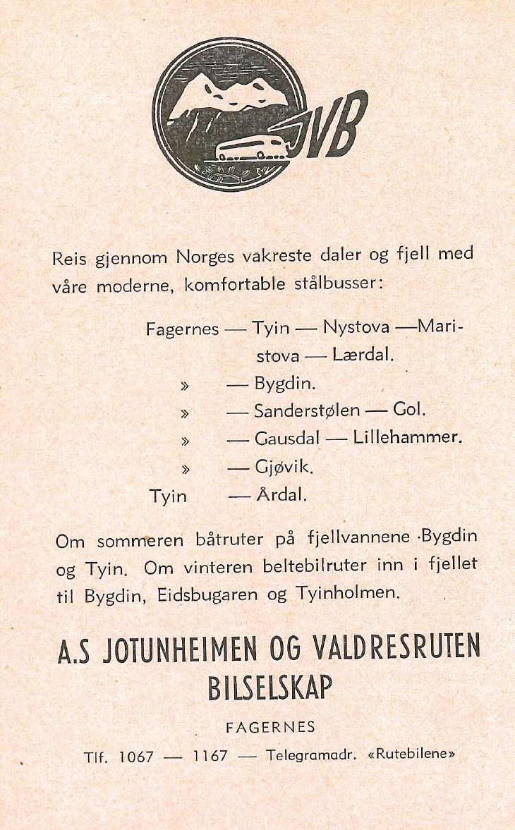 Annonse i reisehåndboken "Reis i Norge", 1951.