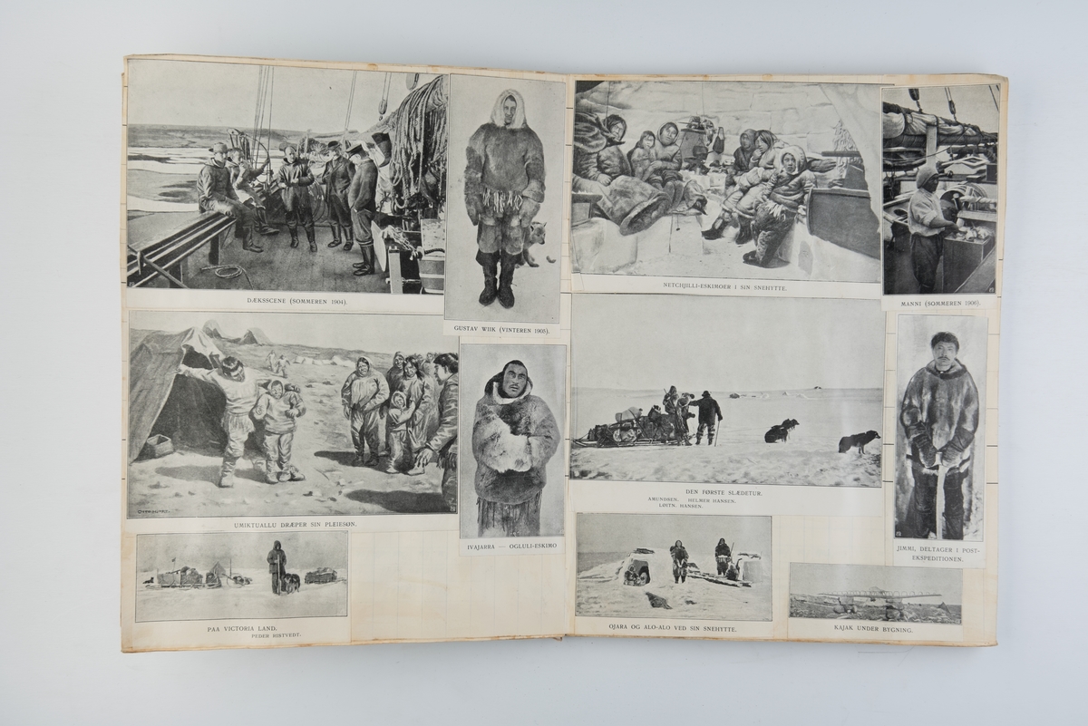 Utklippsbok med illustrasjoner fra Roald Amundsens Nordvest-Passagen