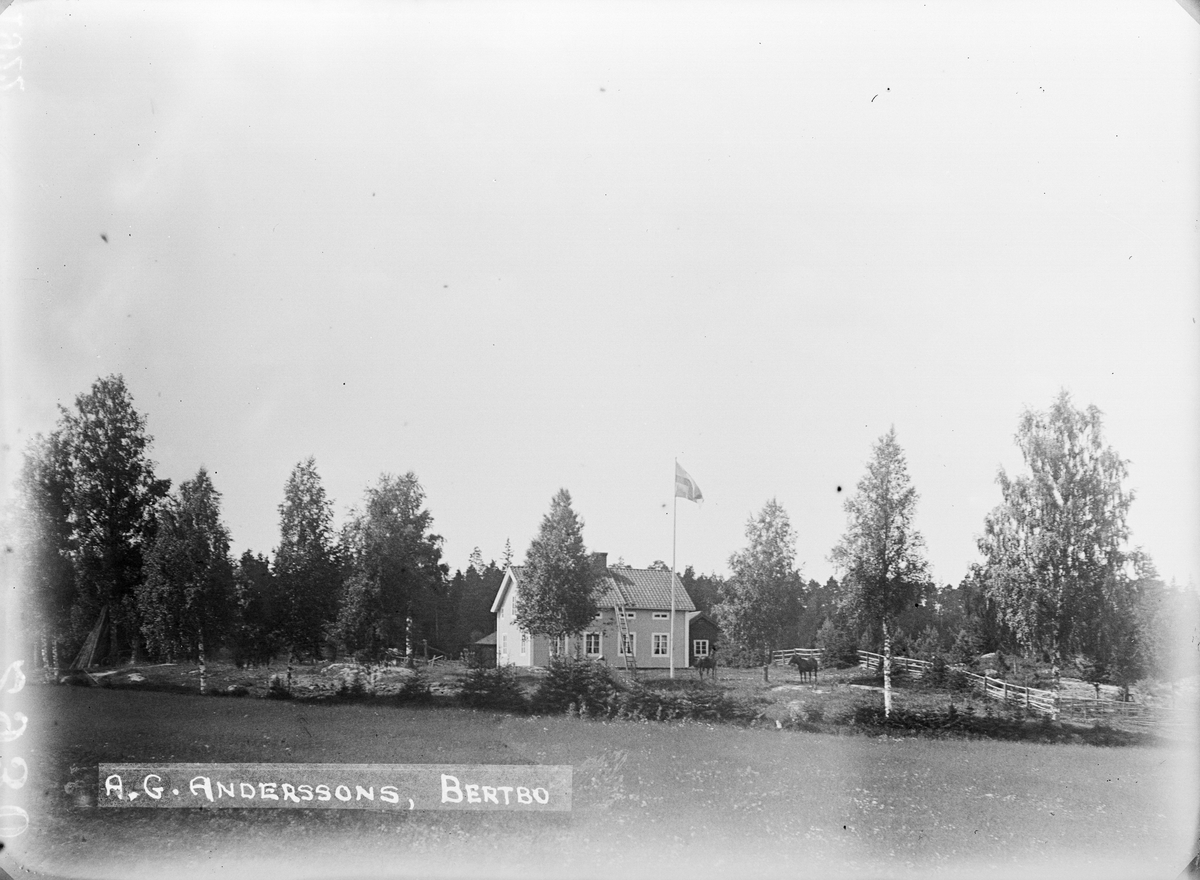 "A. G. Andersons gård från landsvägen", Bärtbo, Tärna socken, Uppland 1922