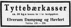 Faksimile av annonse for tyttebærkasser.  Annonsøren – Elver