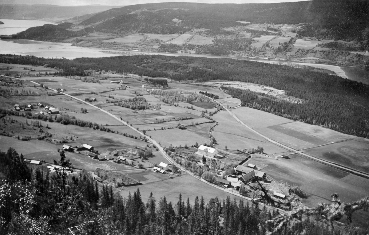 Jordbrukslandskap i Fåberg i Oppland, fotografert i slutten av 1930-åra.  Bildet er tatt fra Balbergkampen, drøyt 600 meter over havet, ned mot åkerlandskapet på østsida av den nederste delen av Gudbrandsdalslågen.  Gardene lå i et belte mellom en skogbevokst sandmo (Hovemoen) langs elva og bratta opp mot det nevnte høgdedraget, fra cirka 150 til 250 meter over havet.  Nede ved riksvegen fra Lillehammer og nordover Gudbrandsdalen ser vi gardene Sør-Hove og Stor-Hove (i mange sammenhenger stavet «Storhove» i ett ord).  På sistnevnte eiendom ble det fra 1896 til 1970 drevet jordbruksundervisning, først under navnet Kristians amts landbrugsskole, fra 1915 som Oppland landbruksskole. Skolen hadde også spesialundervisning i skogbruk fra 1907 til 1950, da Oppland skogskole på Brandbu (Hadeland) ble etablert som fylkets spesialskole for skogbruk.  Fra 1970 tok Oppland distriktshøgskole i bruk bygningene på Stor-Hove.  Store bygningsmessige investeringer i forbindelse med OL i 1994 forandret landskapets karakter kraftig, og etterlot seg bygninger som åpnet nye utviklingsmuligheter for utdanningsinstitusjonen som da disponerte eiendommen.

I bakgrunnen ser vi Lågen og Vingneslandet med nordre del av Mjøsa lengst til venstre.