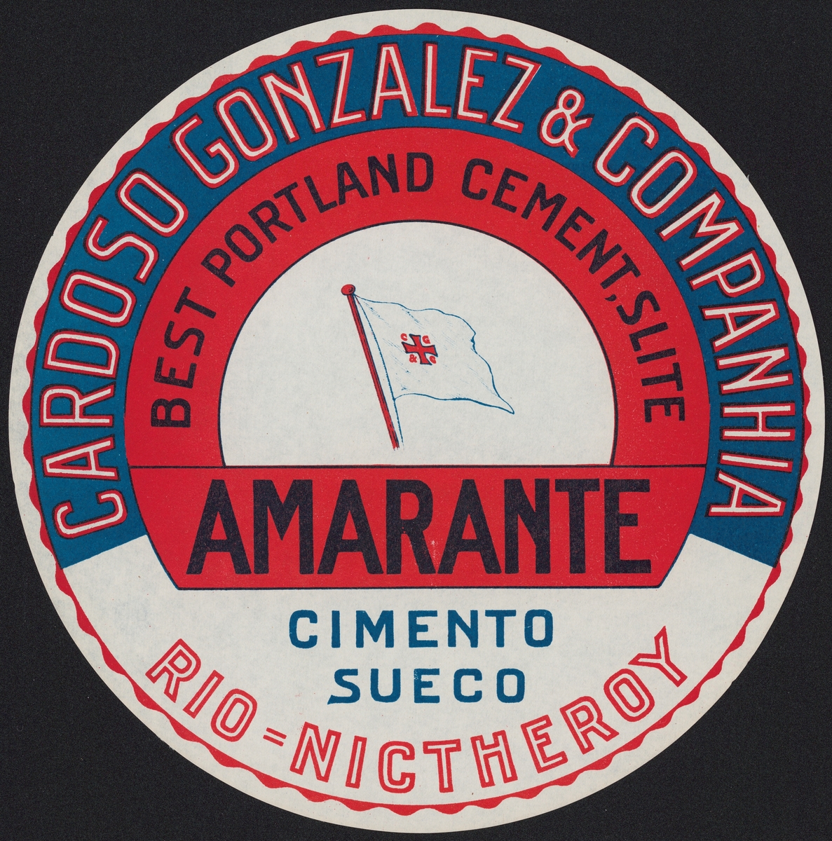 Fabriksmärke för cementpåsar. Amarante. Cardoso Gonzales & Companha. Best Portland Cement.