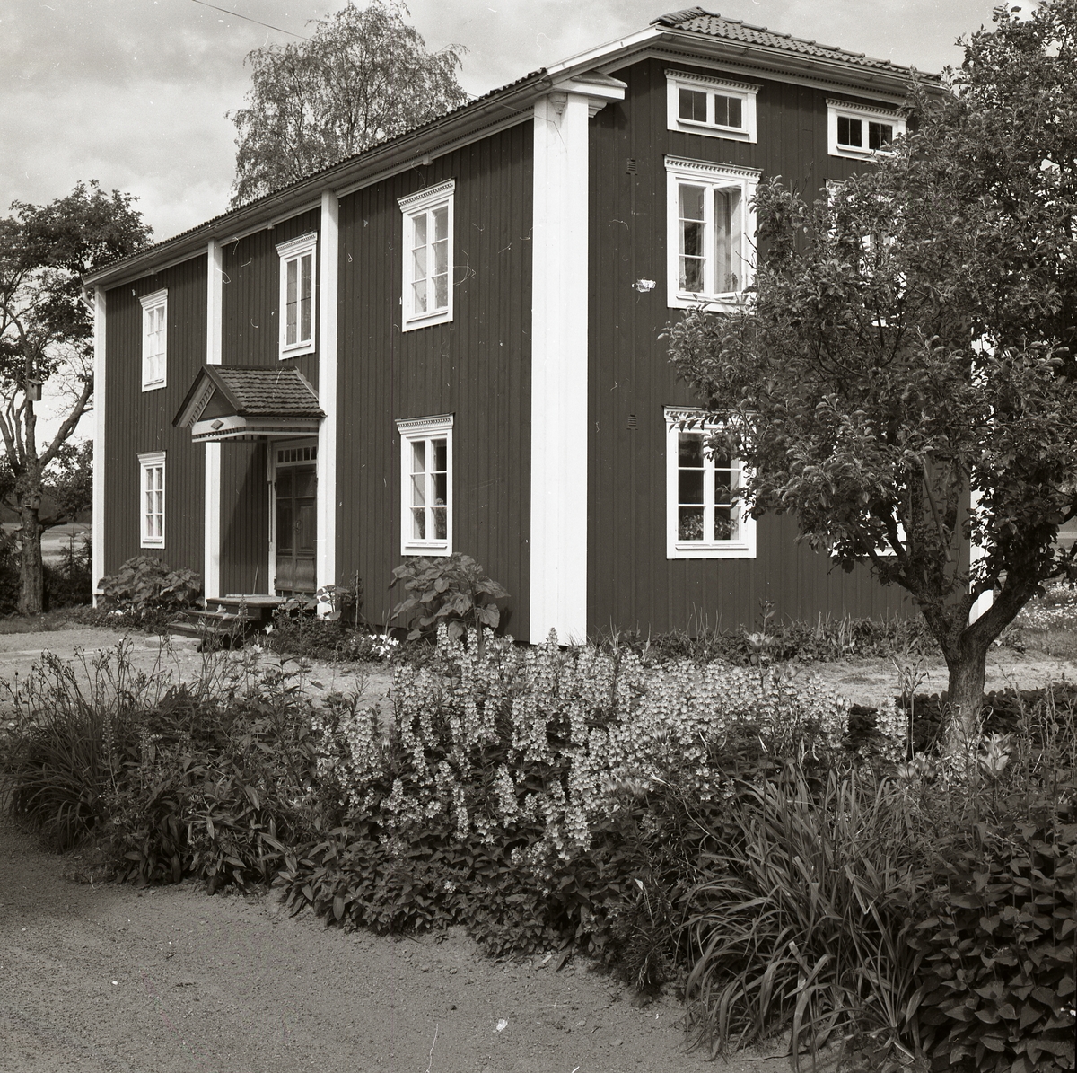 Bostadshuset vid gården Sunnanåker omgivet av grönska 1970.
