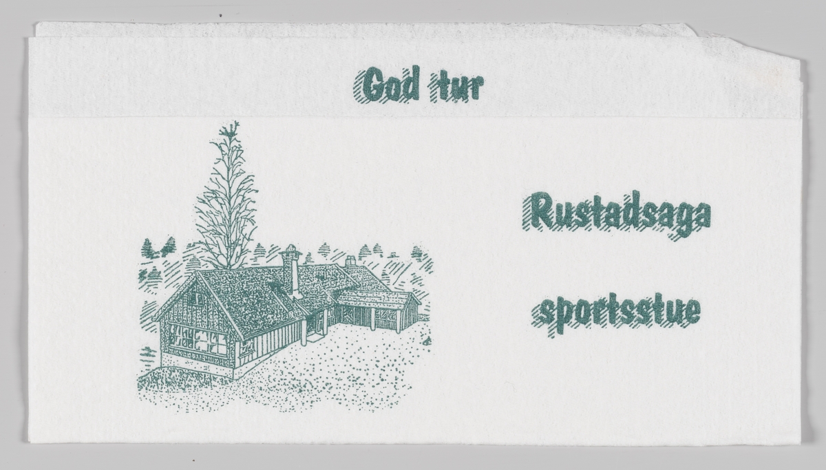 En tegning av et spisested og reklameteks for Rustadsaga sportsstue.

Rudstadsaga sportsstue ligger ved Nøklevann i Østmarka, syd-øst for Oslo