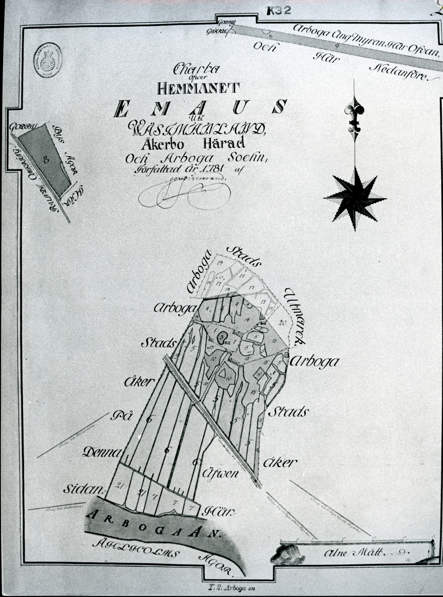 Arboga sn, Emaus.
Karta över hemmanet Emaus, 1781.