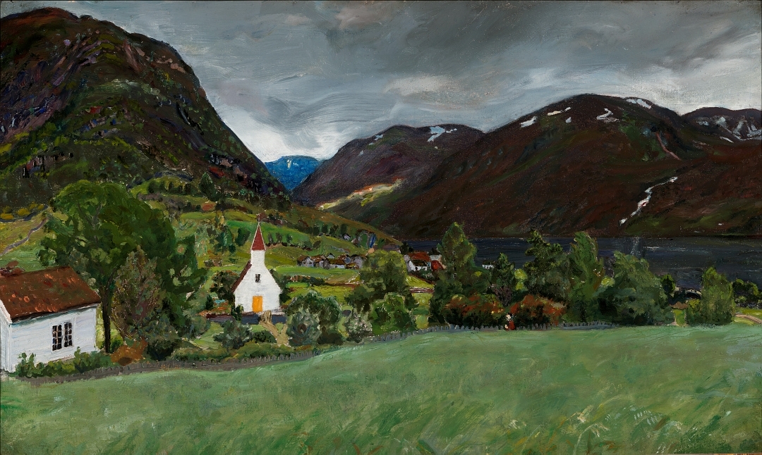 Ålhus prestegård og kirke [Maleri]