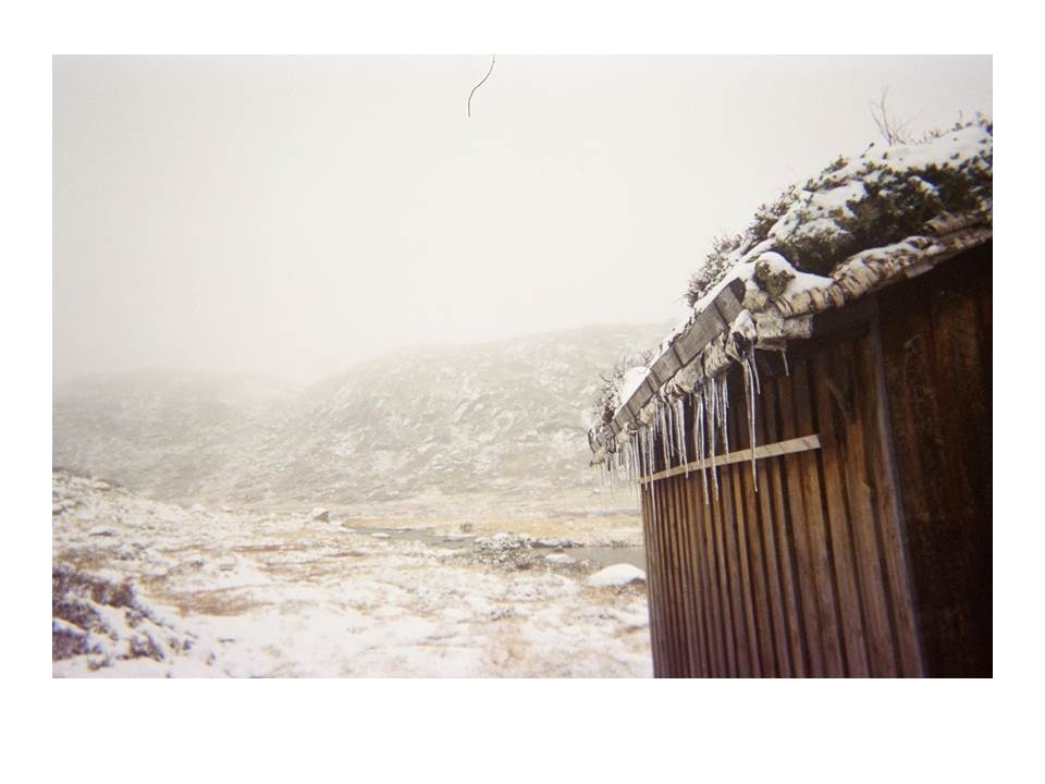 Tidlig snø og is på Troddebu under ettersanking av sau på hausten.