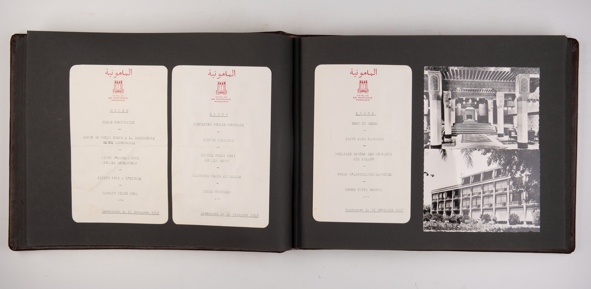 Album med fotografier fra cruise med M/S 'Oslofjord' (b.1949) til Vest-Afrika i 1958. Albumet inneholder også programmer, menyer, hotellinformasjon, postkort og en plastpose.