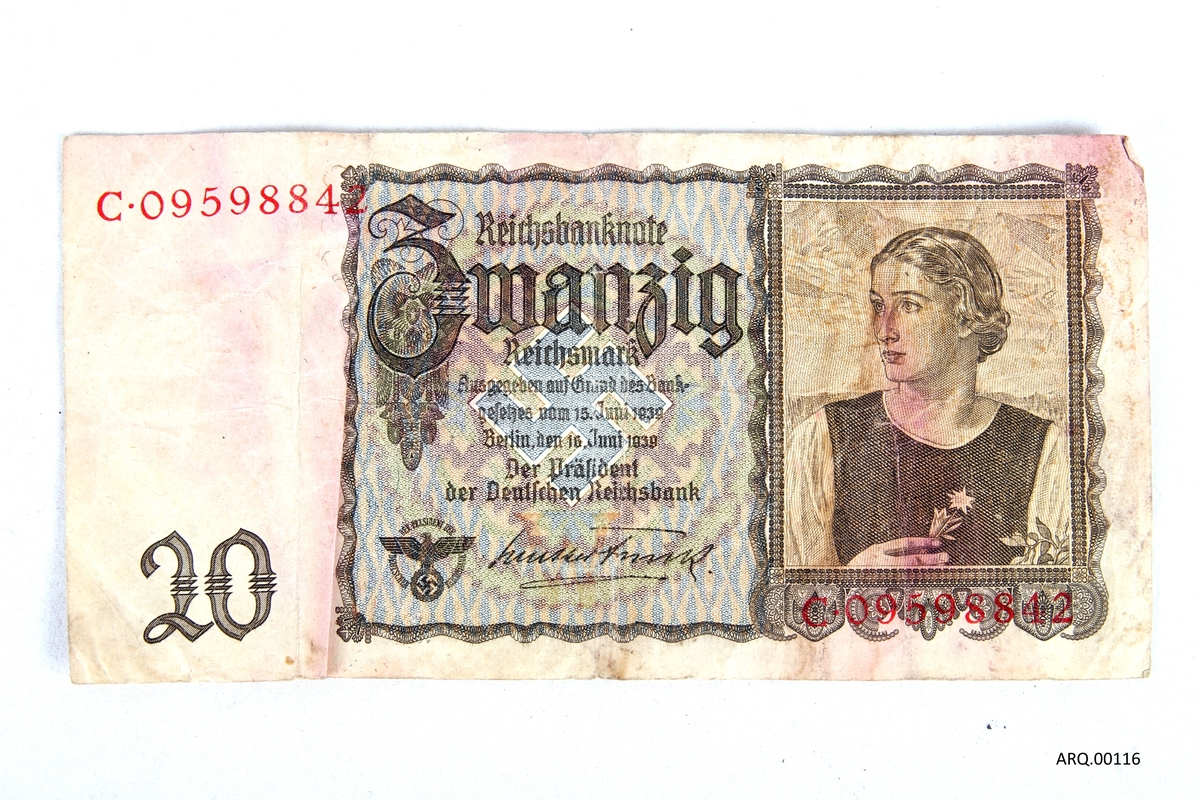 Tysk pengeseddel av type 20 Riksmark.