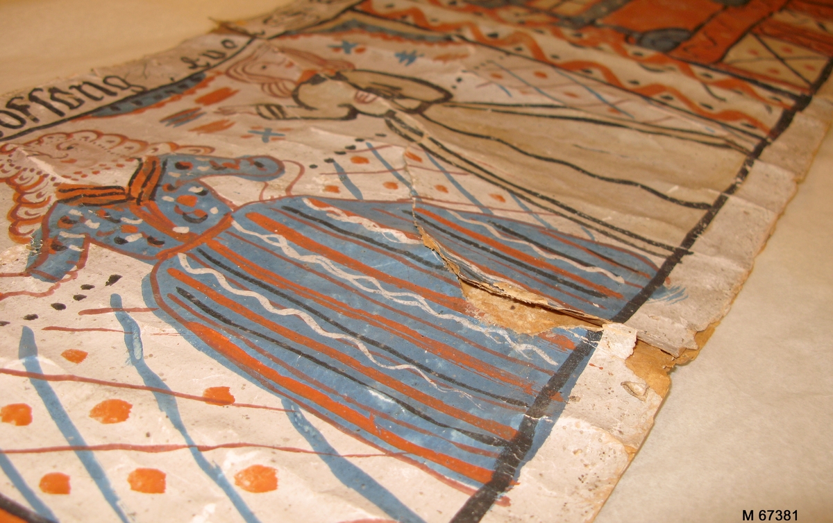 Bonadsmålning av okänd konstnär från Sunnerbogruppen, målad i tempera på papper. Bildscener från Kristi födelse och liv.
Tidigare helt upplimmad på grövre papper.