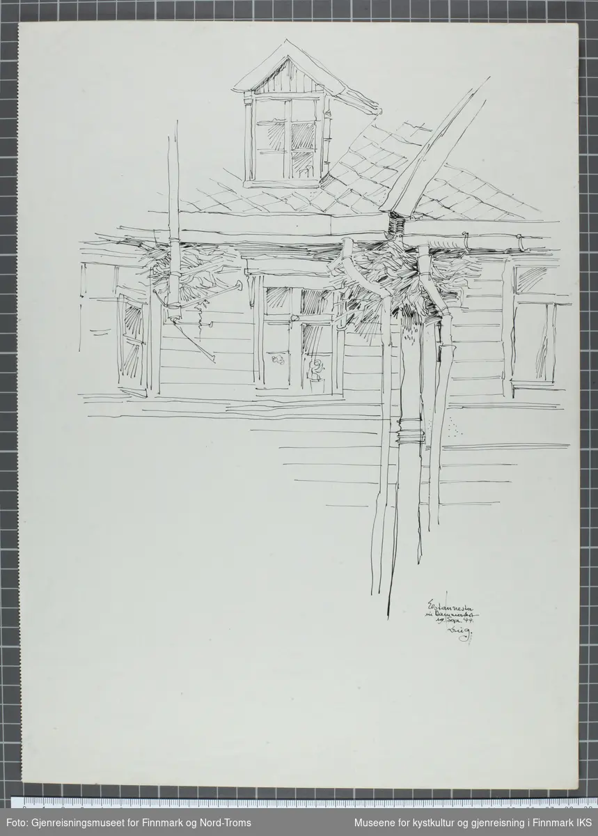 Tegningen viser nærbildet av et hus med skjærerede i Hammerfest.