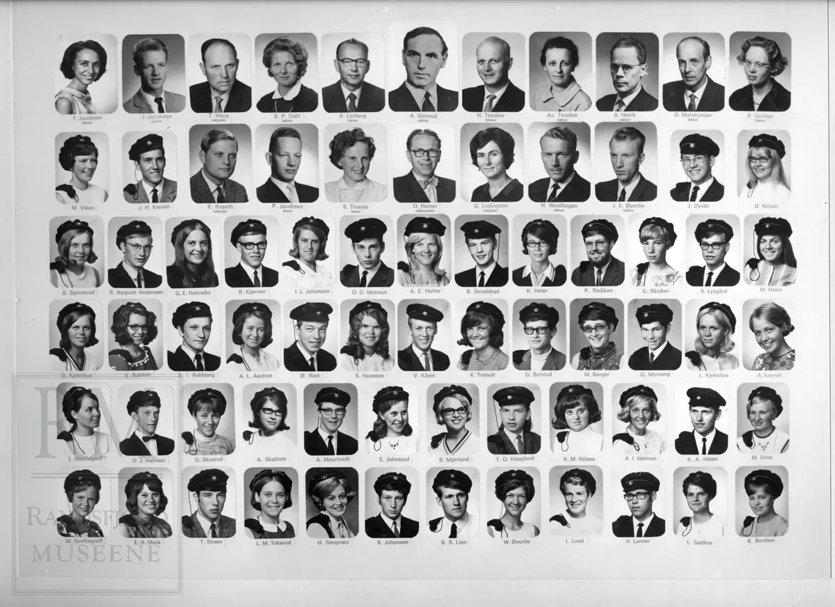 Elever og lærere ved Hadeland Gymnas i 1969.